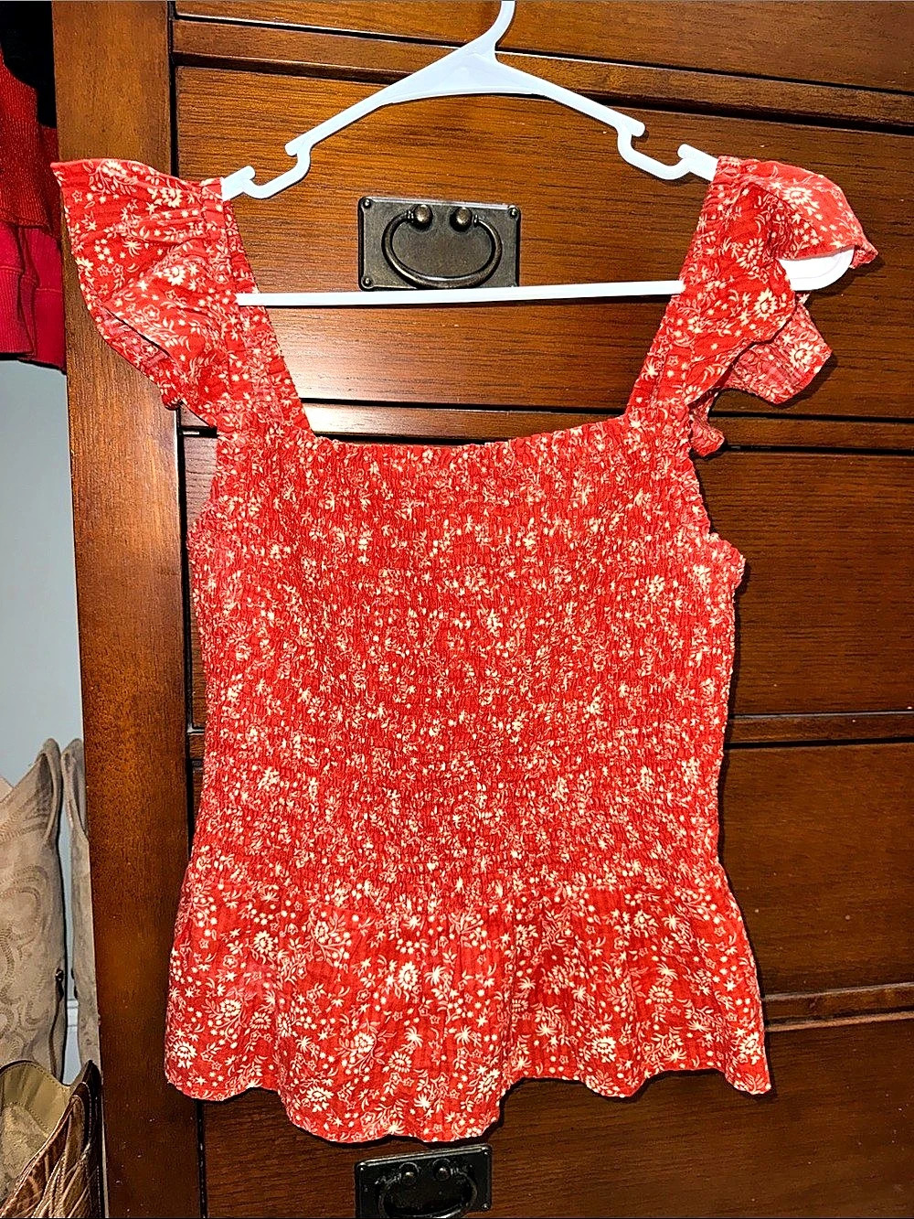 Madewell Floral Ruffle Sleeve Top in Red Size 4 Like New
